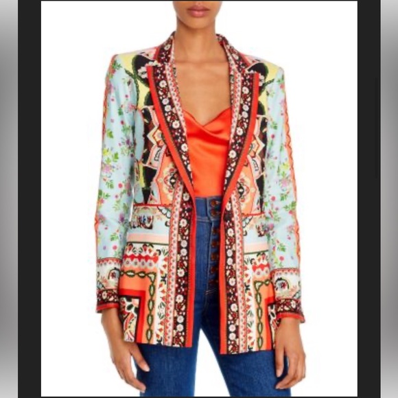 ALICE AND OLIVIA Nate Euphoria Paisley Floral Print Linen Blazer Jacket - Picture 8 of 16